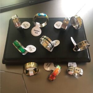 10 pcs Stainless Steel Rings with Colorful Designs for Women and Men Mix Size
